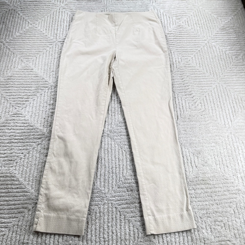 Chico's So Slimming Ankle Pants Women Size 0 Tan White Polka Dot Pull On Stretch